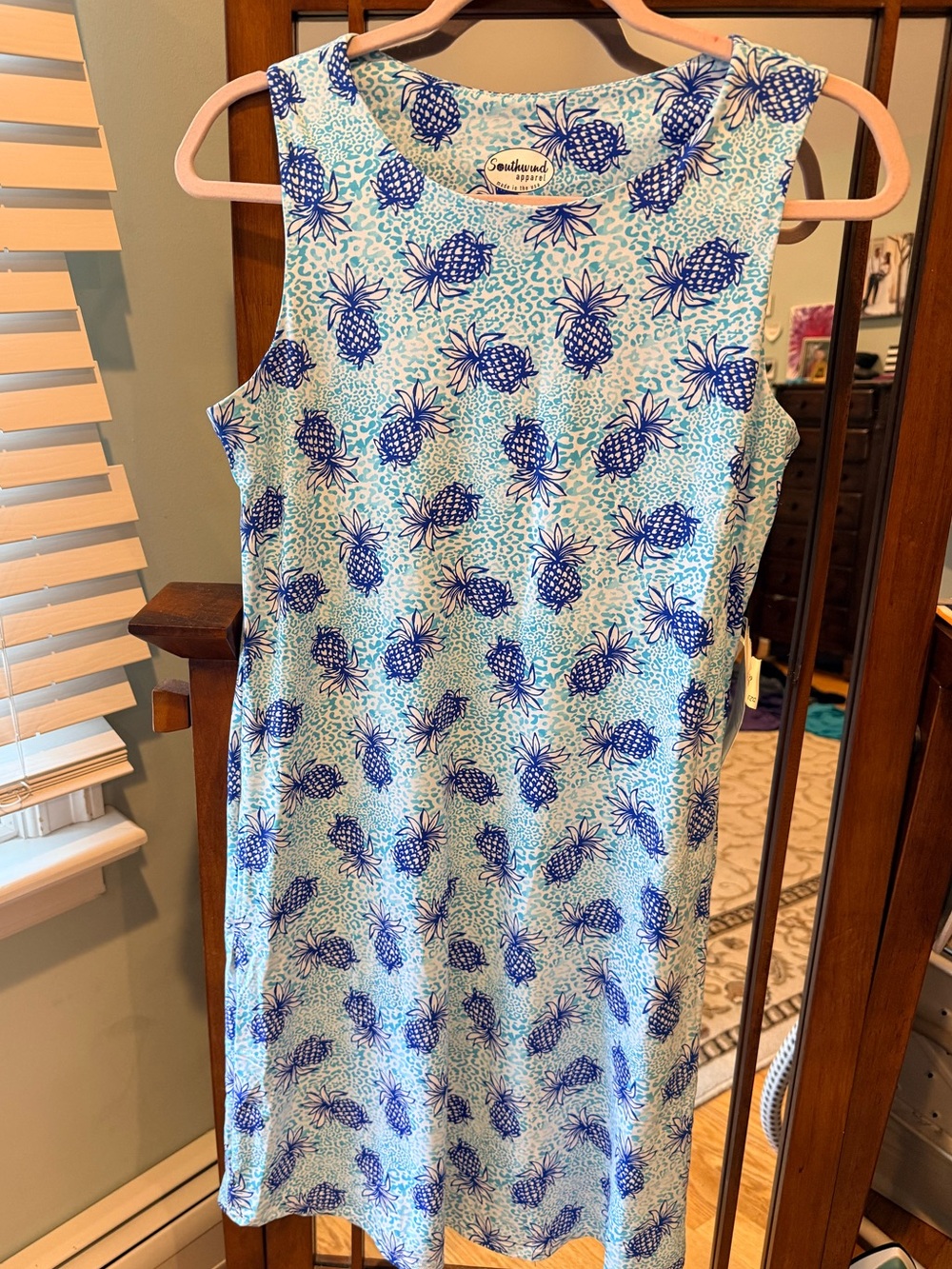 Blue Pineapple Print Sleeveless Shift Dress